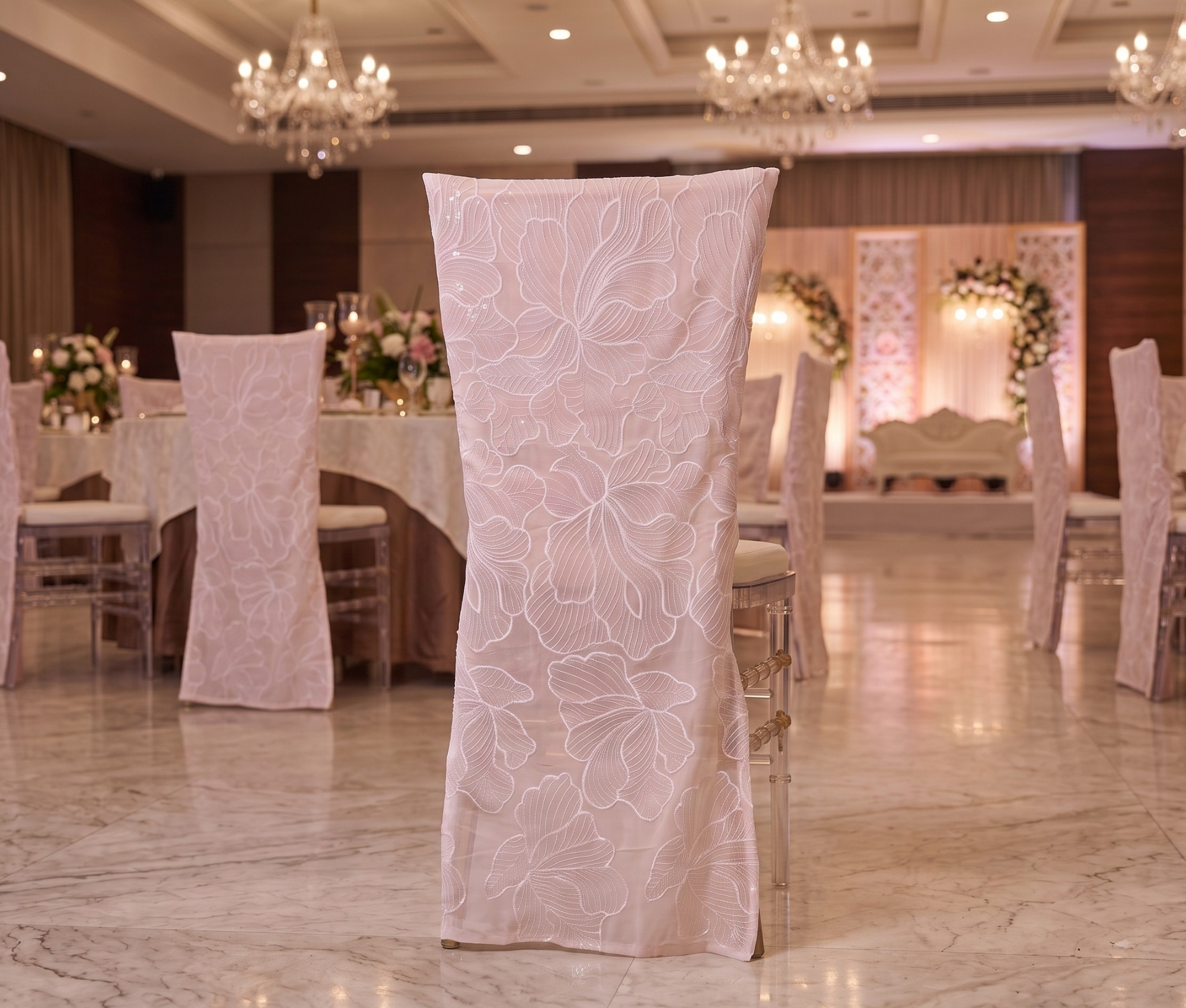 Floral Embroidery Chair Cover